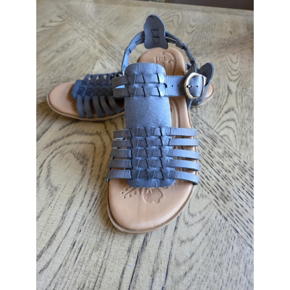 Woven Leather Ankle-Strap Sandals in Gray